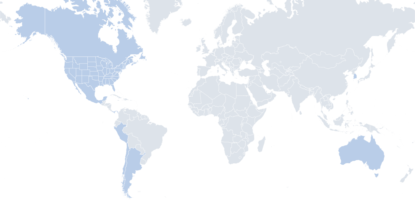 World map showing approximate DAF unit locations across North America, South America, Asia, and Australia.