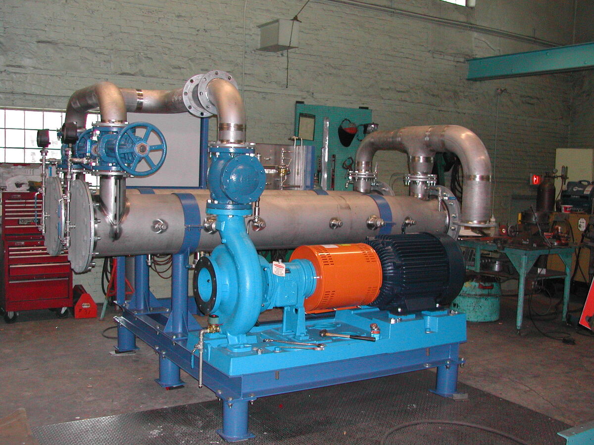Custom pump skid with stainless piping and control valves